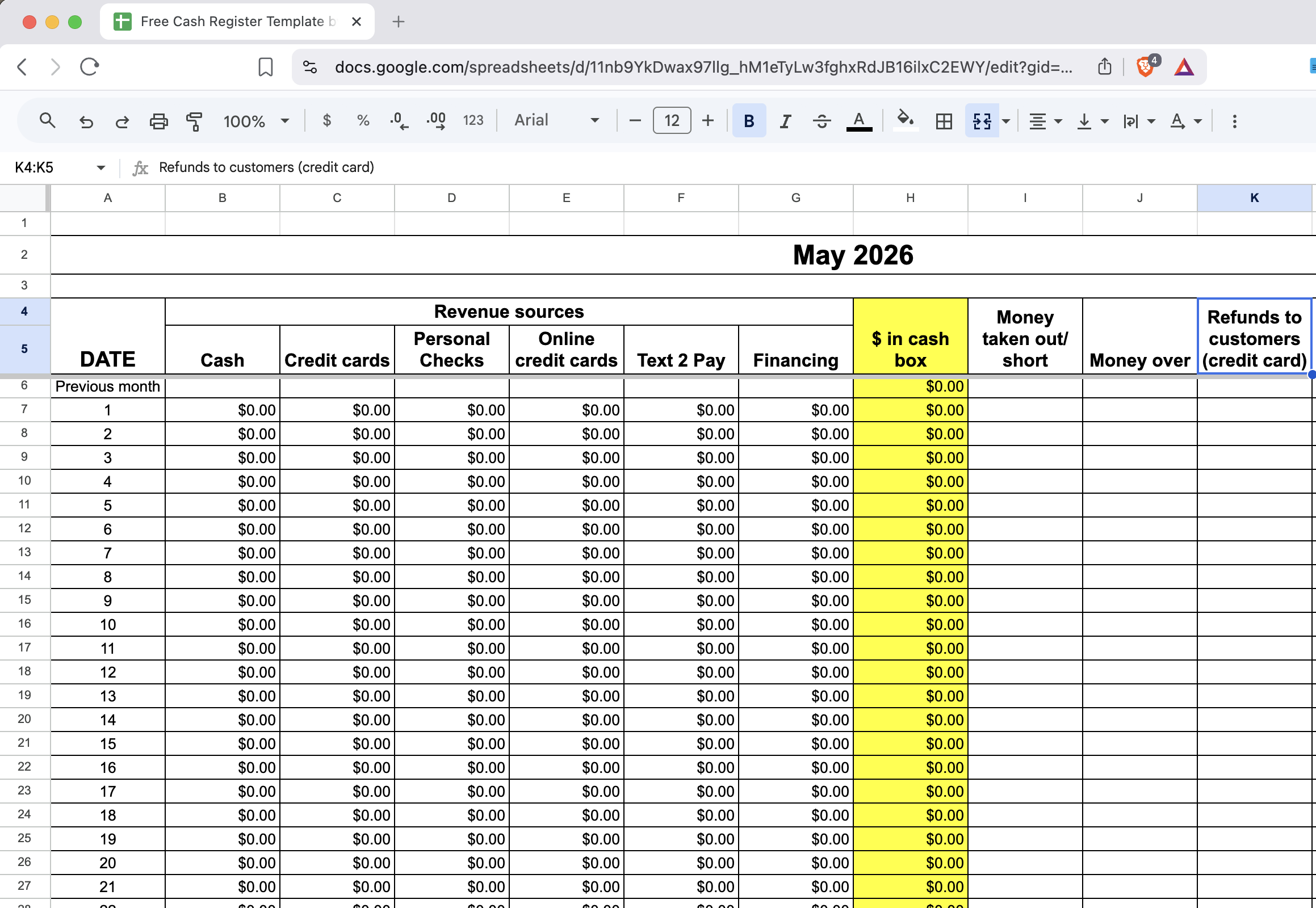 Free Cash Register Template by RevenueRegister